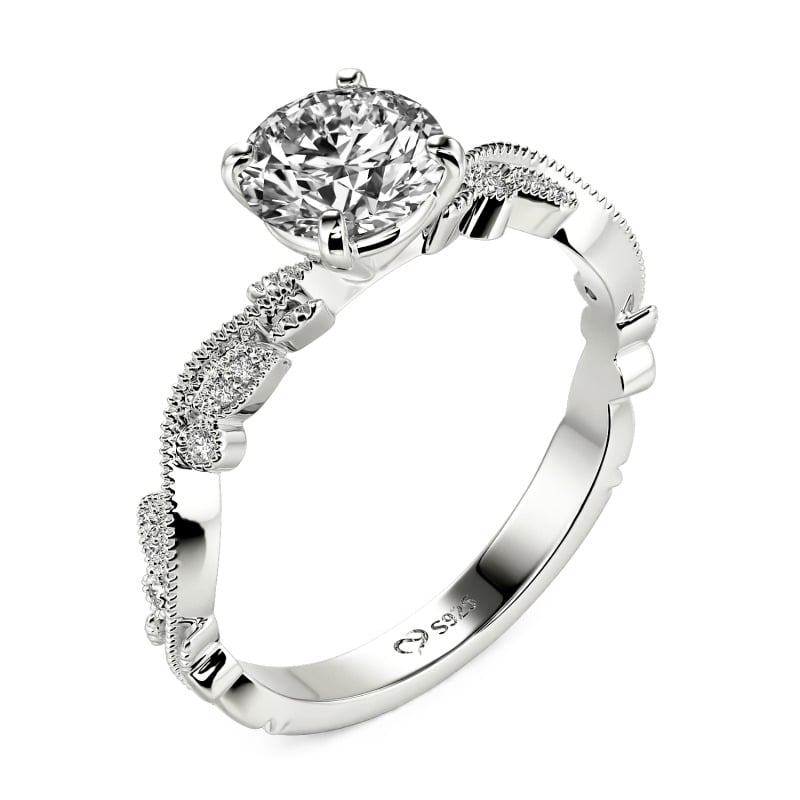 Jeulia Custom Botanical Leaf Beaded Round Engagement Ring