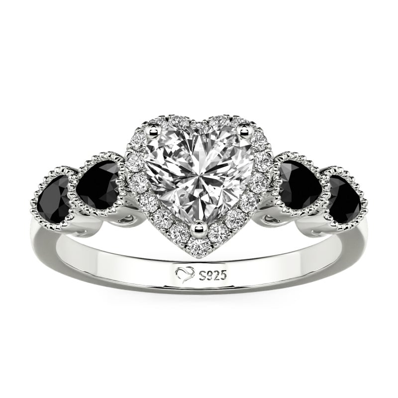 Jeulia Custom Heart Halo Engagement Ring With Black Accent