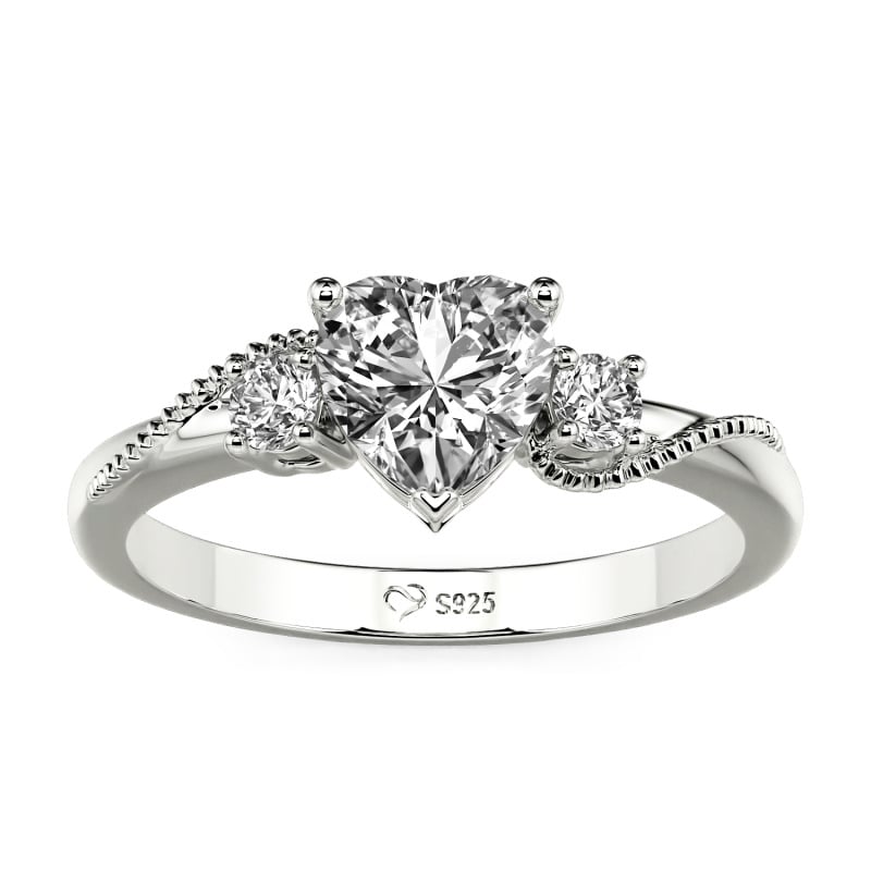 Jeulia Custom Classic Wave Pattern Three Stone Heart Ring