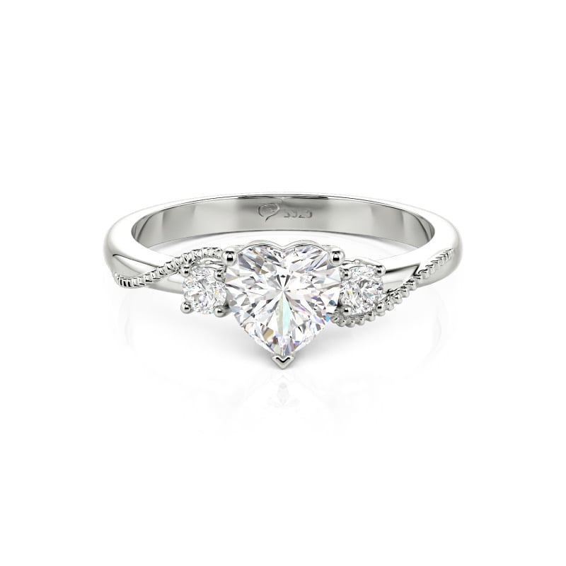 Jeulia Custom Classic Wave Pattern Three Stone Heart Ring