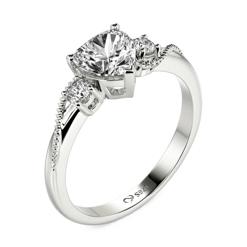 Jeulia Custom Classic Wave Pattern Three Stone Heart Ring