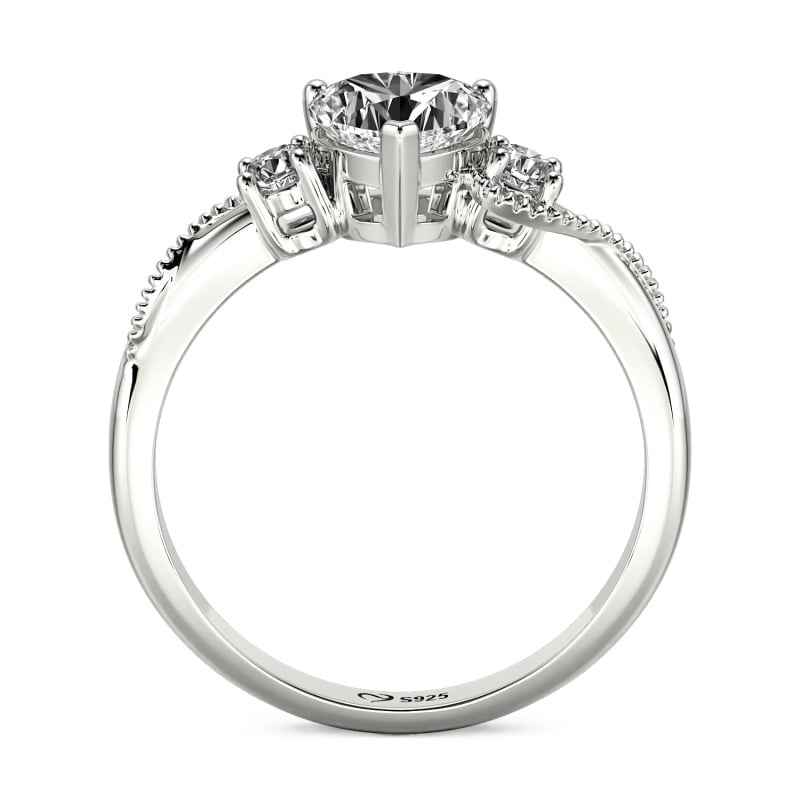 Jeulia Custom Classic Wave Pattern Three Stone Heart Ring