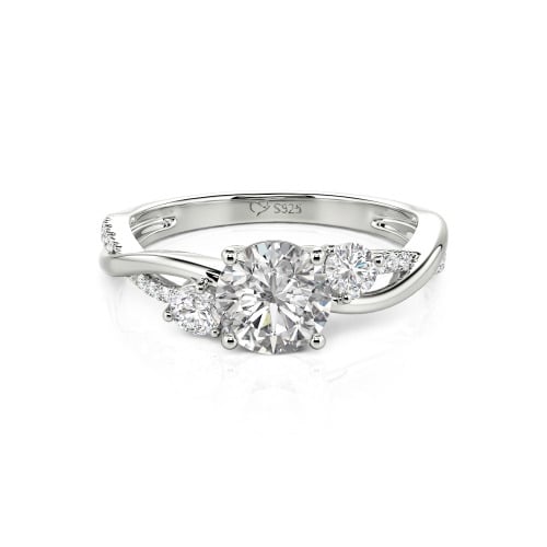 Jeulia Custom Twisted Three Stone Round Cut Engagement Ring