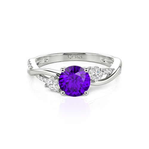 Jeulia Custom Twisted Three Stone Round Cut Engagement Ring