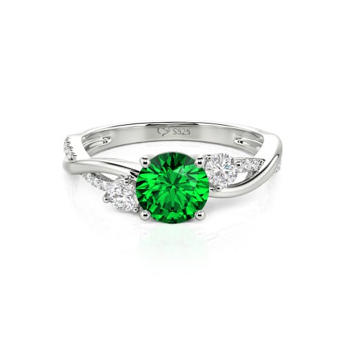 Jeulia Custom Twisted Three Stone Round Cut Engagement Ring