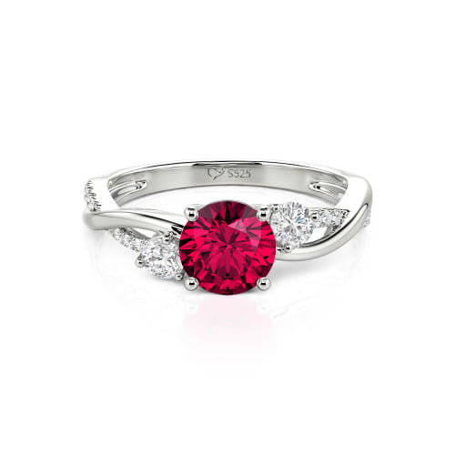 Jeulia Custom Twisted Three Stone Round Cut Engagement Ring