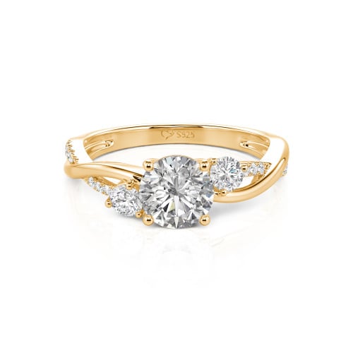 Jeulia Custom Twisted Three Stone Round Cut Engagement Ring