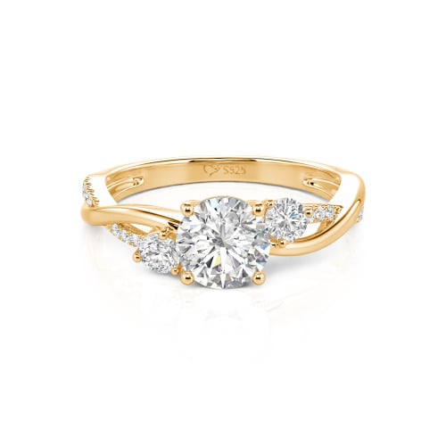 Jeulia Custom Twisted Three Stone Round Cut Engagement Ring