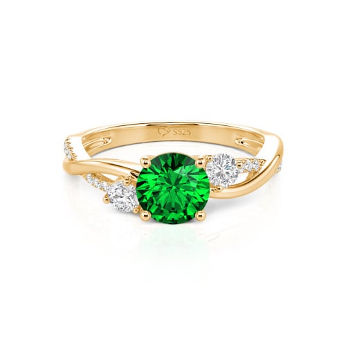 Jeulia Custom Twisted Three Stone Round Cut Engagement Ring