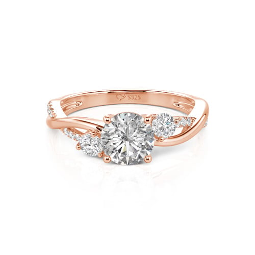 Jeulia Custom Twisted Three Stone Round Cut Engagement Ring