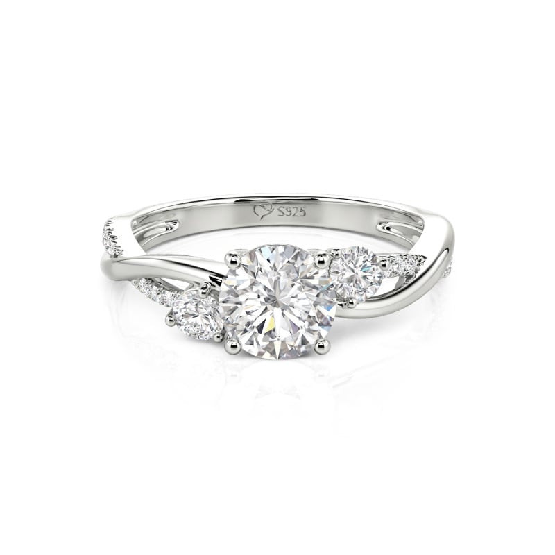Jeulia Custom Twisted Three Stone Round Cut Engagement Ring