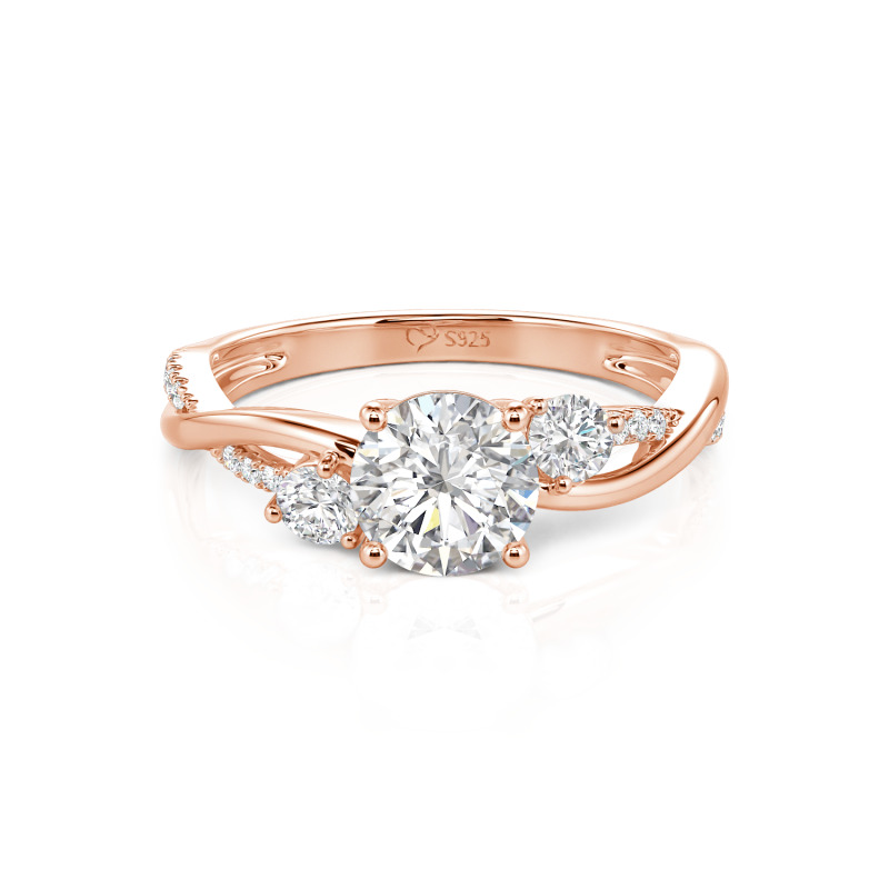 Jeulia Custom Twisted Three Stone Round Cut Engagement Ring