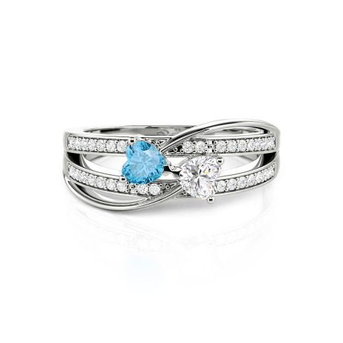 Jeulia Custom Twist Double Heart Bow Ring Sterling Silver