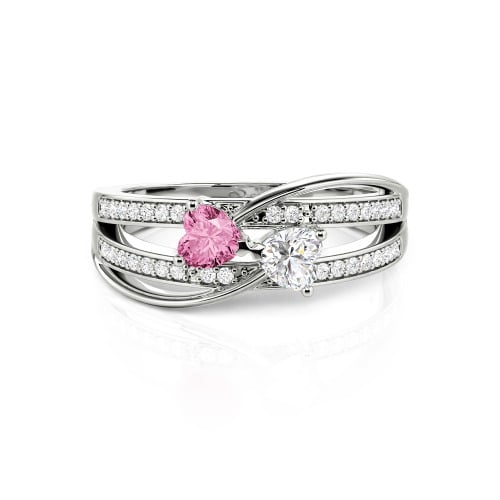 Jeulia Custom Twist Double Heart Bow Ring Sterling Silver