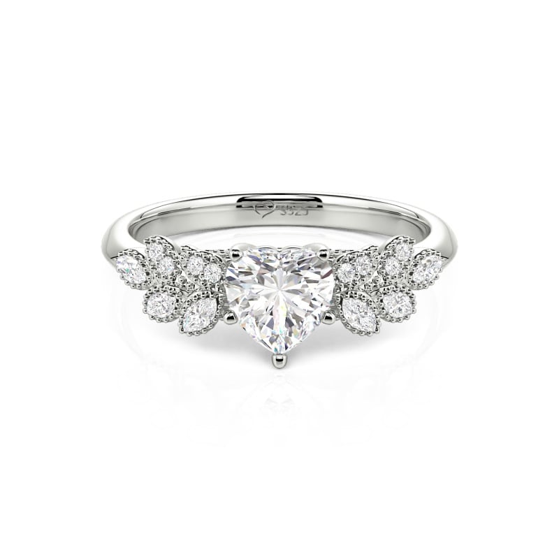 Jeulia Olivetta Custom Heart Ring with Leaf Accents