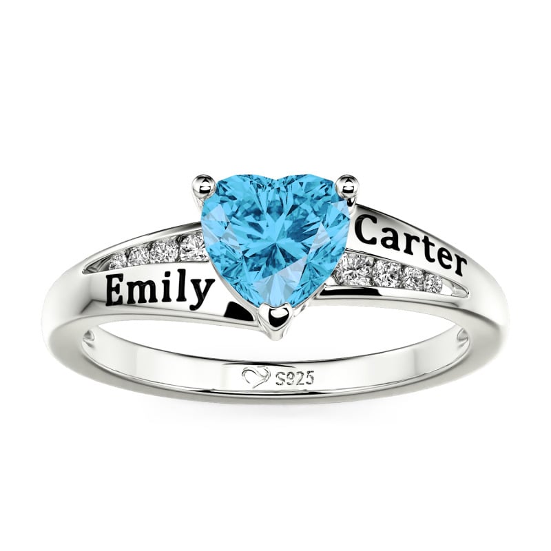 Jeulia Bague de Fiançailles Personnalisée Gravée en Forme de Cœur