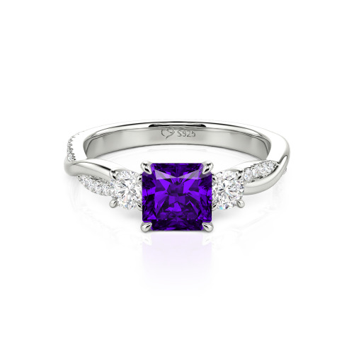 Jeulia Custom Three Stone Princess Cut Engagement Ring