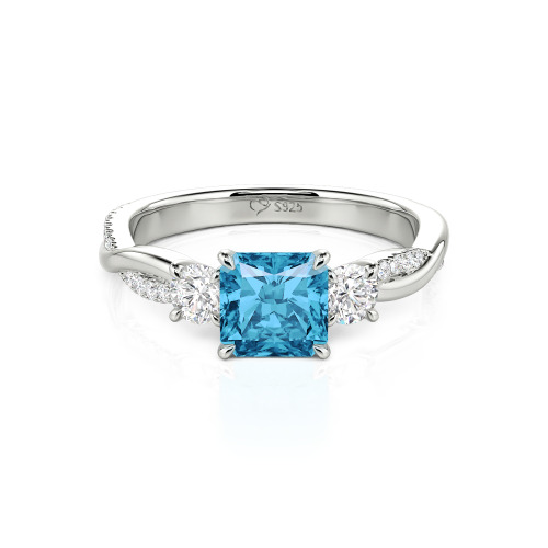 Jeulia Custom Three Stone Princess Cut Engagement Ring