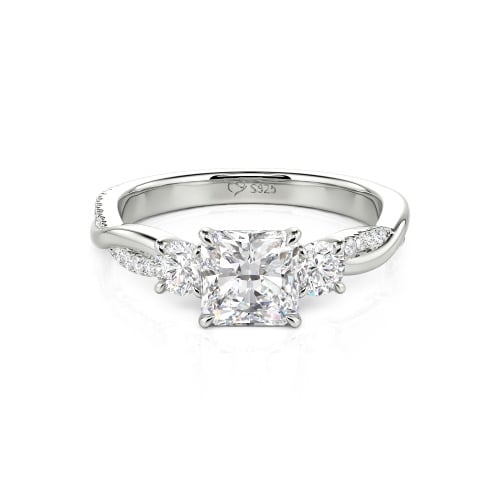 Jeulia Custom Three Stone Princess Cut Engagement Ring