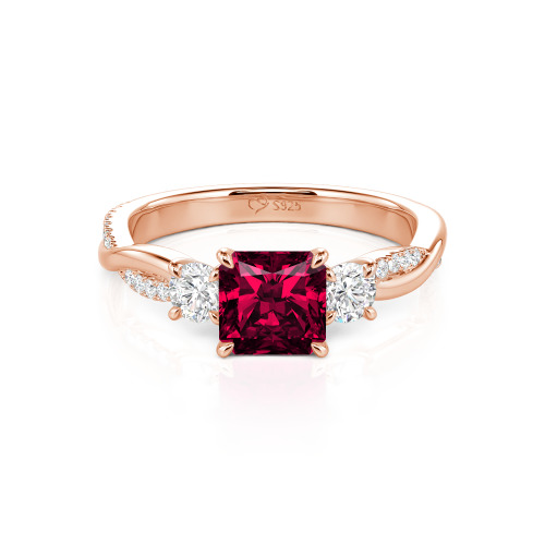 Jeulia Custom Three Stone Princess Cut Engagement Ring