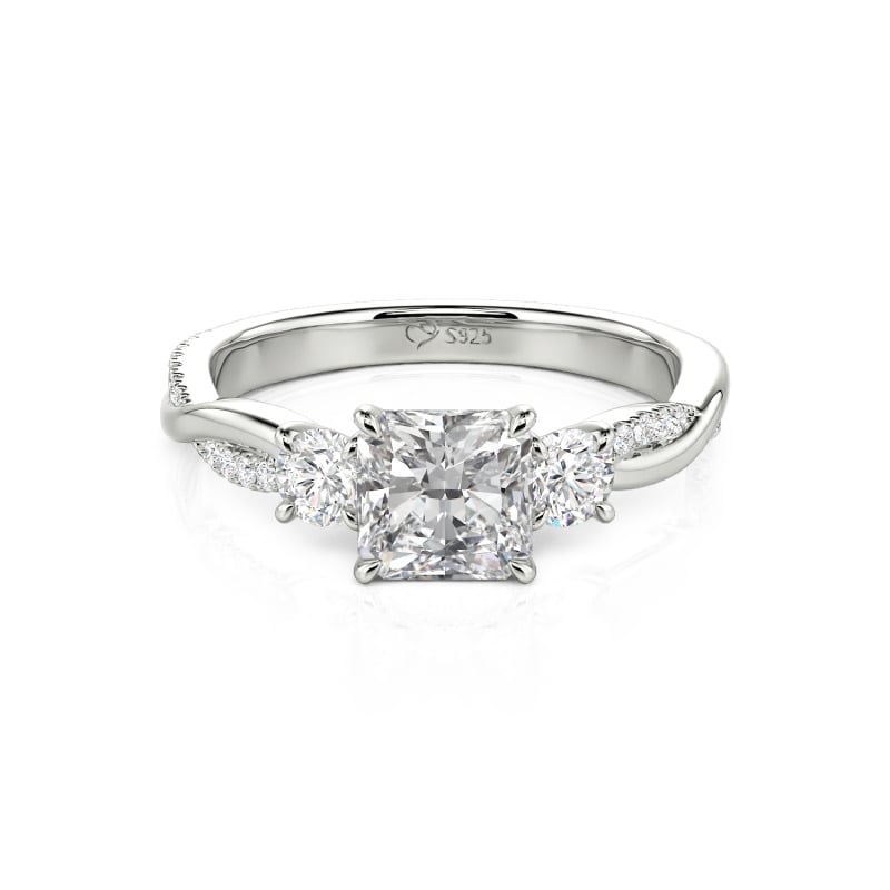 Jeulia Custom Three Stone Princess Cut Engagement Ring