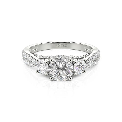 Jeulia Custom Twist Three Stone Round Cut Engagement Ring