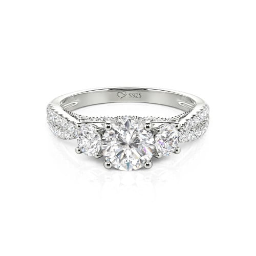 Jeulia Custom Twist Three Stone Round Cut Engagement Ring