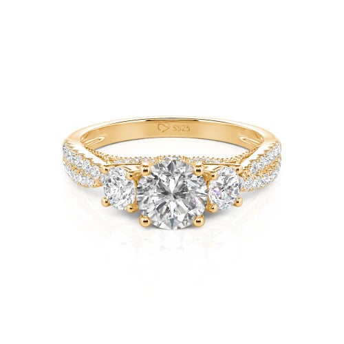 Jeulia Custom Twist Three Stone Round Cut Engagement Ring
