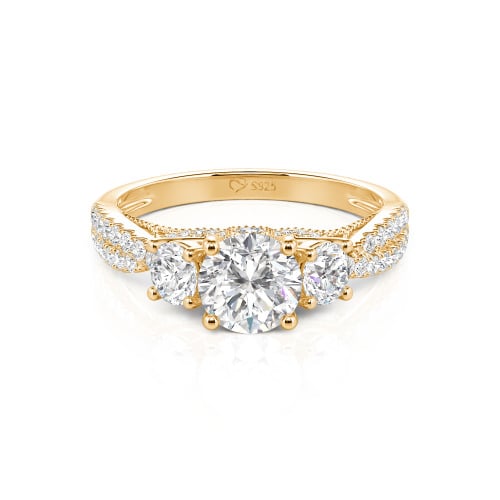 Jeulia Custom Twist Three Stone Round Cut Engagement Ring