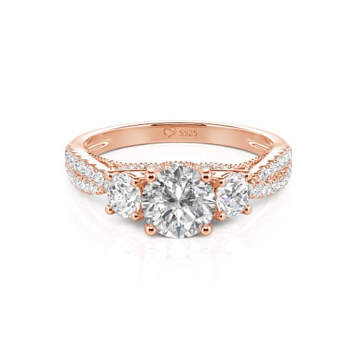 Jeulia Custom Twist Three Stone Round Cut Engagement Ring