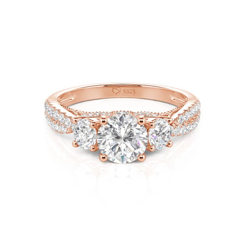 Jeulia Custom Twist Three Stone Round Cut Engagement Ring
