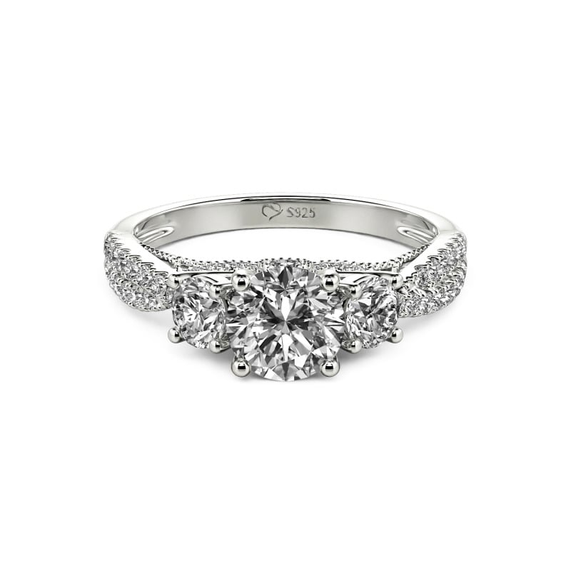 Jeulia Custom Twist Three Stone Round Cut Engagement Ring