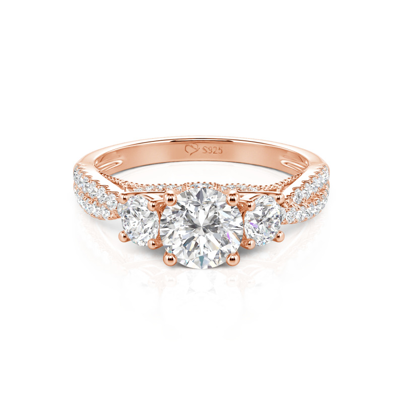 Jeulia Custom Twist Three Stone Round Cut Engagement Ring