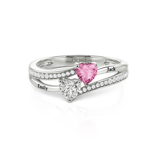 Jeulia Custom Engraved Pave Toi et Moi Double-Heart Ring