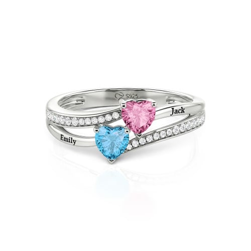 Jeulia Custom Engraved Pave Toi et Moi Double-Heart Ring