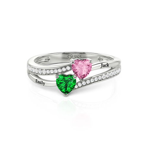Jeulia Custom Engraved Pave Toi et Moi Double-Heart Ring
