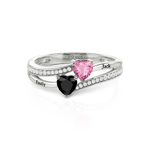 Jeulia Custom Engraved Pave Toi et Moi Double-Heart Ring