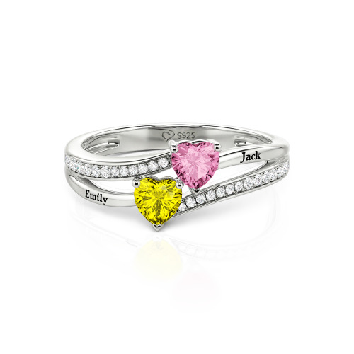 Jeulia Custom Engraved Pave Toi et Moi Double-Heart Ring