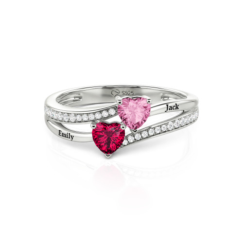 Jeulia Custom Engraved Pave Toi et Moi Double-Heart Ring