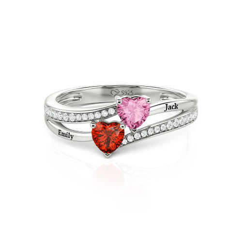 Jeulia Custom Engraved Pave Toi et Moi Double-Heart Ring