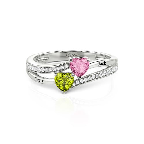 Jeulia Custom Engraved Pave Toi et Moi Double-Heart Ring