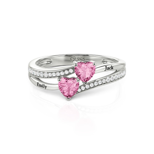 Jeulia Custom Engraved Pave Toi et Moi Double-Heart Ring