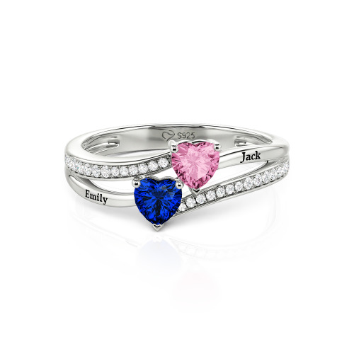Jeulia Custom Engraved Pave Toi et Moi Double-Heart Ring