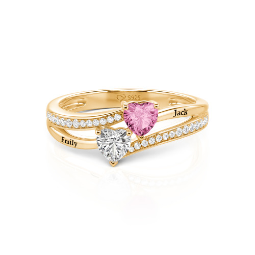 Jeulia Custom Engraved Pave Toi et Moi Double-Heart Ring