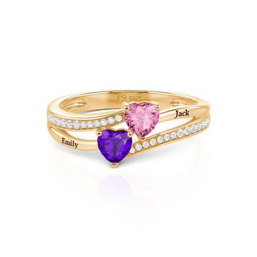 Jeulia Custom Engraved Pave Toi et Moi Double-Heart Ring