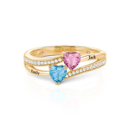 Jeulia Custom Engraved Pave Toi et Moi Double-Heart Ring