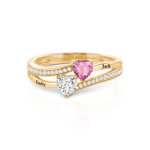 Jeulia Custom Engraved Pave Toi et Moi Double-Heart Ring