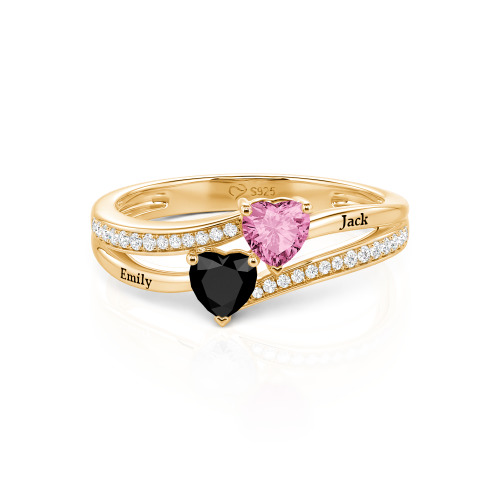 Jeulia Custom Engraved Pave Toi et Moi Double-Heart Ring