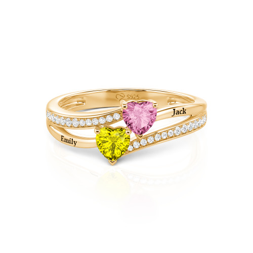Jeulia Custom Engraved Pave Toi et Moi Double-Heart Ring