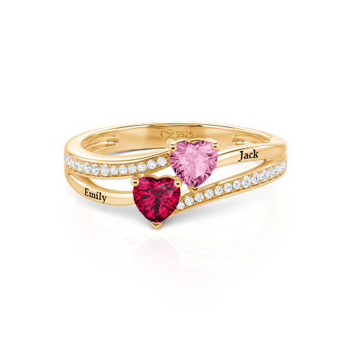 Jeulia Custom Engraved Pave Toi et Moi Double-Heart Ring